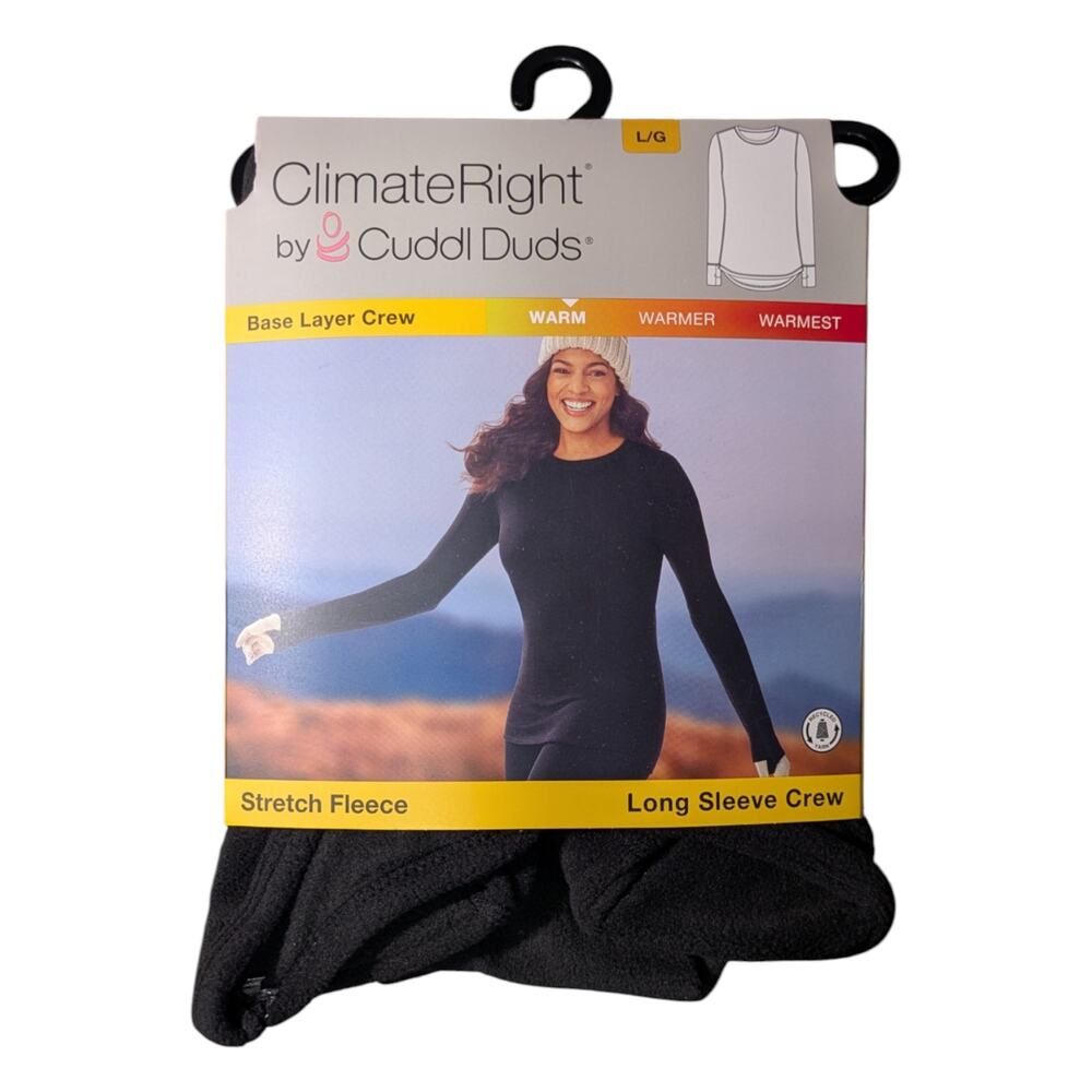 Cuddl Duds Base Layer Warm Stretch Fleece Black Crew Long Sleeve Size L NWT